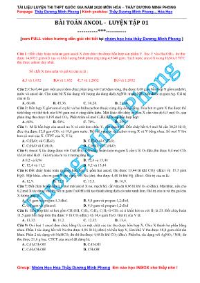 Tài liệu luyện thi THPT Quốc gia môn Hóa học năm 2020 - Bài toán ancol - Luyện tập 01 - Dương Minh Phong